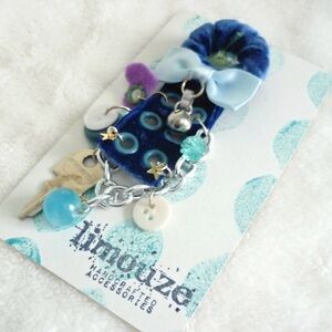 Blue Velvet Mini Dreamcatcher Brooch - Vintage Treasures - Handmade by Limouze